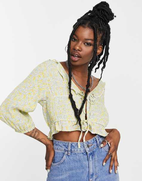 Stradivarius STR ruffle blouse in green floral print - view 1