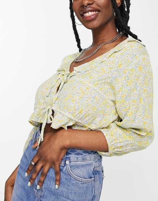 Stradivarius STR ruffle blouse in green floral print, 4 of 4