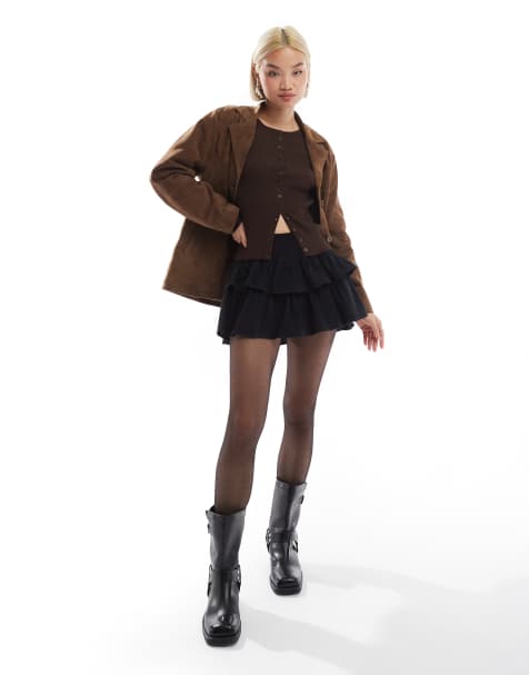 Stradivarius STR ruffle skort in black