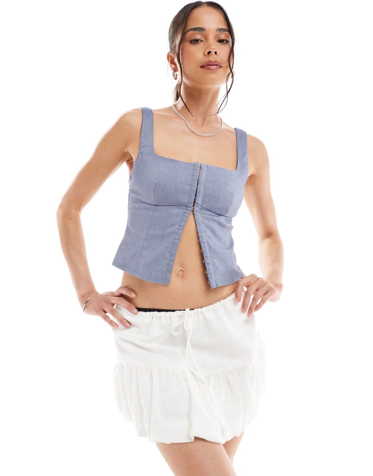 Stradivarius STR ruffle tier mini skirt in white