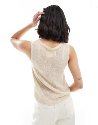 Stradivarius Str Rustic Knit Vest In White
