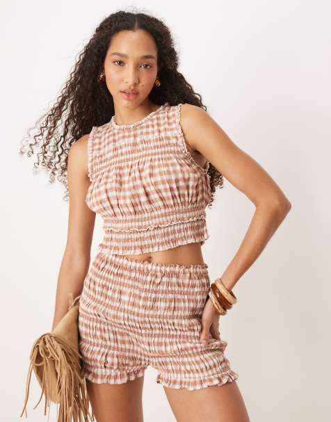 Stradivarius - STR - Rynket croptop med høj hals og tern - Del af sæt - view 1