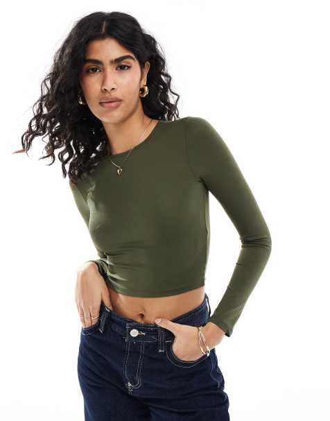 Stradivarius STR sculpt long sleeve t-shirt in khaki - view 1