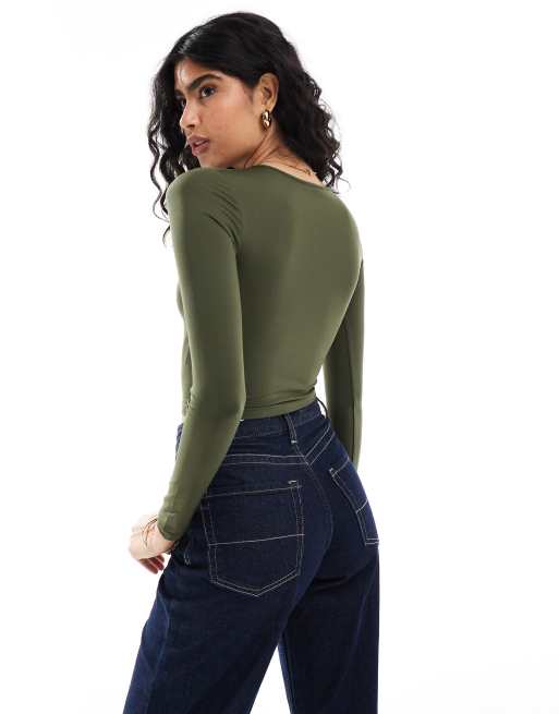 Stradivarius STR sculpt long sleeve t-shirt in khaki ASOS