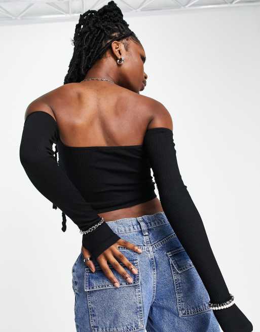 Stradivarius STR seamless off shoulder top in black