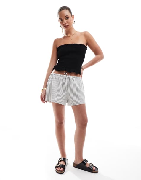 Stradivarius - STR - Shorts med løbesnor og striber i hørlook - view 1