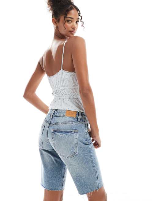 Stradivarius STR slim mid shorts in medium wash