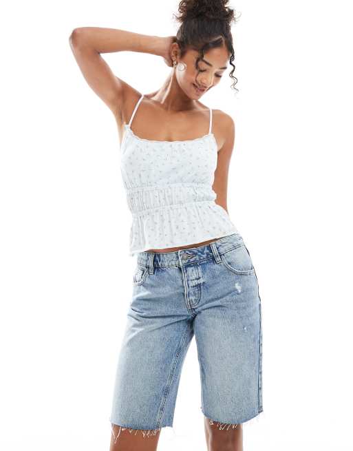 Stradivarius STR slim mid shorts in medium wash