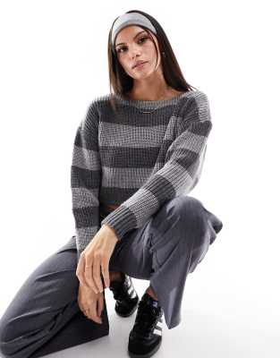 STR slouchy knit sweater in gray stripe