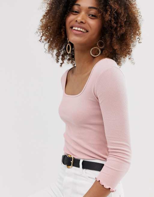 Stradivarius ruched mesh top in pink