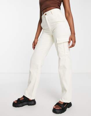 Stradivarius Petite Str Straight Leg Cargo Pants In White In White