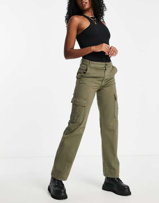 Stradivarius straight leg cargo pants with adjustable waist in