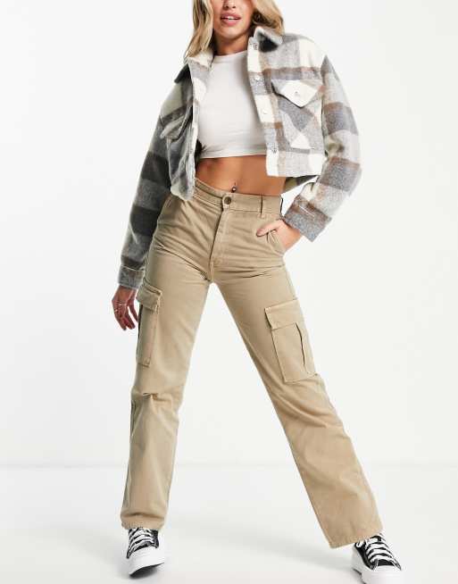 Stradivarius STR Tall straight leg cargo pants in stone