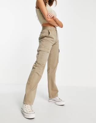 Stradivarius Str Tall Straight Leg Cargo Pants In Stone-neutral