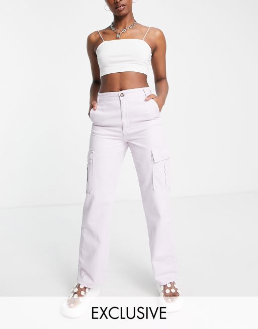 Stradivarius STR straight leg cargo pants in washed lilac