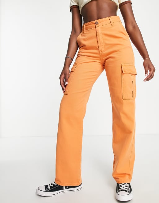 Stradivarius STR straight leg cargo trouser in orange