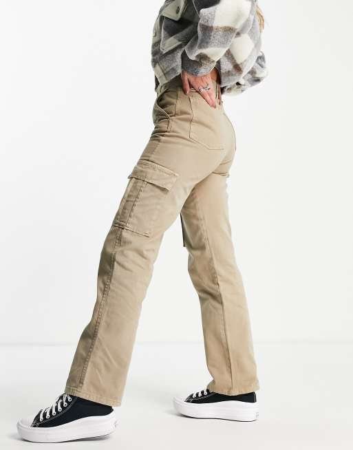 Stradivarius STR Straight Leg Cargo Trouser In Stone atelieryuwa.ciao.jp