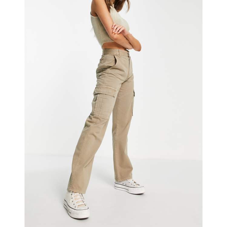 Stradivarius Tall straight leg cargo pants in stone