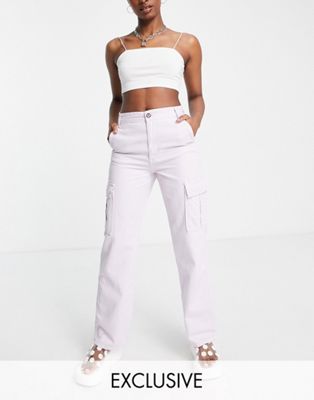 Stradivarius STR straight leg cargo trouser in washed lilac