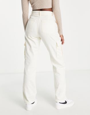 white straight leg cargo trousers