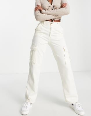 white straight leg cargo trousers