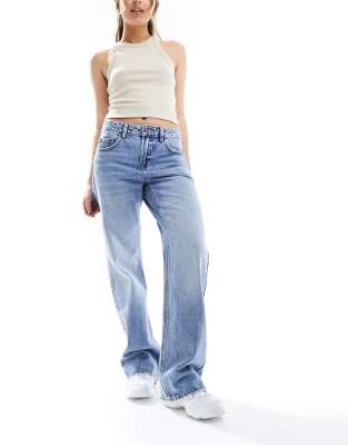 Stradivarius Str Straight Leg Jean In Blue Wash In Blue