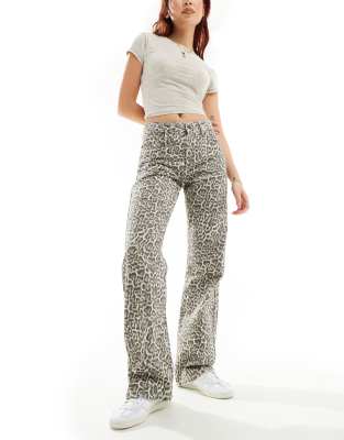 STR straight leg jeans in leopard print-Multi