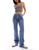 ASOS DESIGN high waist wide leg dad jeans in light mid blue
