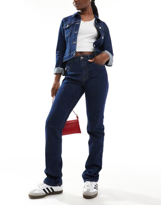 Stradivarius STR straight leg jeans with stretch in dark blue 