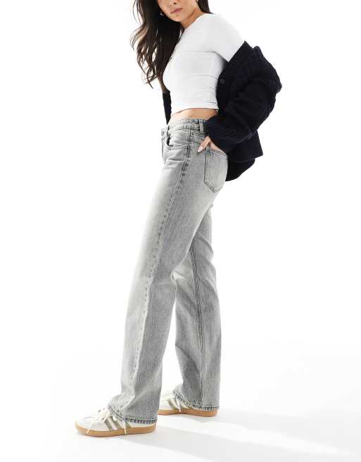 Stradivarius STR straight low waist jeans in gray wash
