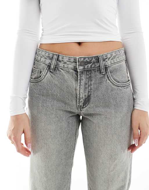 Stradivarius STR straight low waist jeans in gray wash