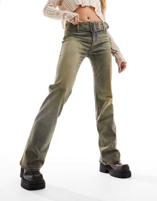 Stradivarius STR straight vintage wash jean with belt