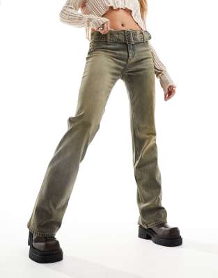Stradivarius STR straight vintage wash jeans with belt 