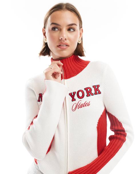 Stradivarius – STR – Strickjacke in Weiß mit „New York“-Motiv - view 1