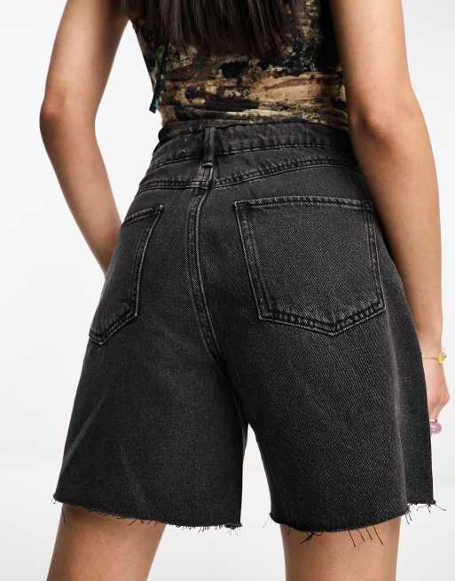 Stradivarius – STR – Svarta bermuda-shorts i denim med tvättad finish , 3 av 4