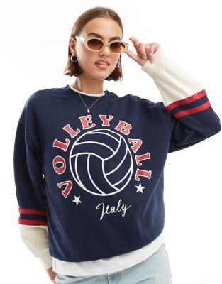 Stradivarius - STR - Sweatshirt in Beige mit „Italy Volleyball"-Print-Neutral