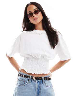 Stradivarius - STR - T-Shirt in Weiß mit geraffter Taille