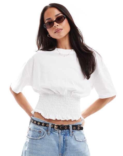Stradivarius - STR - T-shirt met gerimpelde taille in wit - view 1