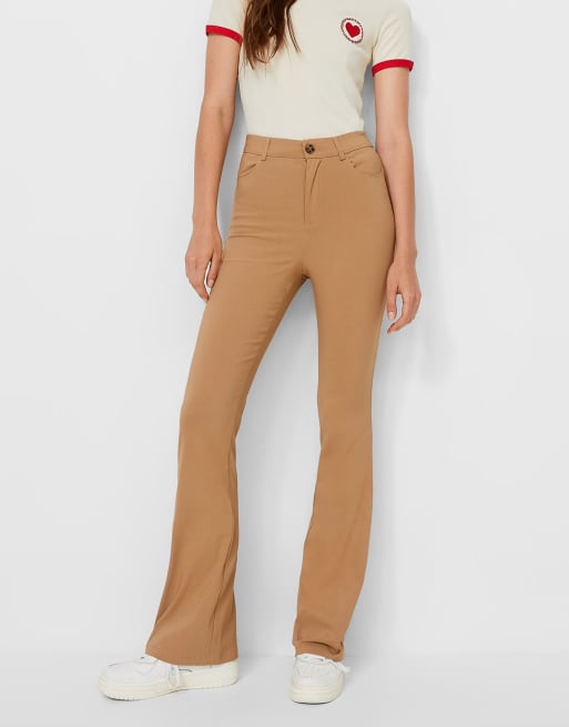 Stradivarius STR tailored flare pants with split hem detail in beige