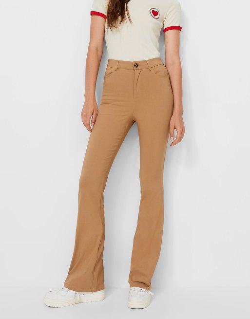 Stradivarius STR tailored flare trousers with split hem detail in beige