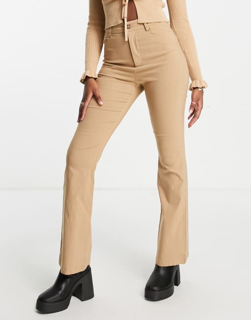 Stradivarius STR tailored flare trousers with split hem detail in beige