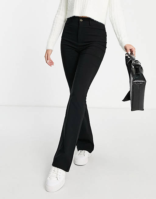 Women Stradivarius STR tailored flare trousers with split hem detail in black 