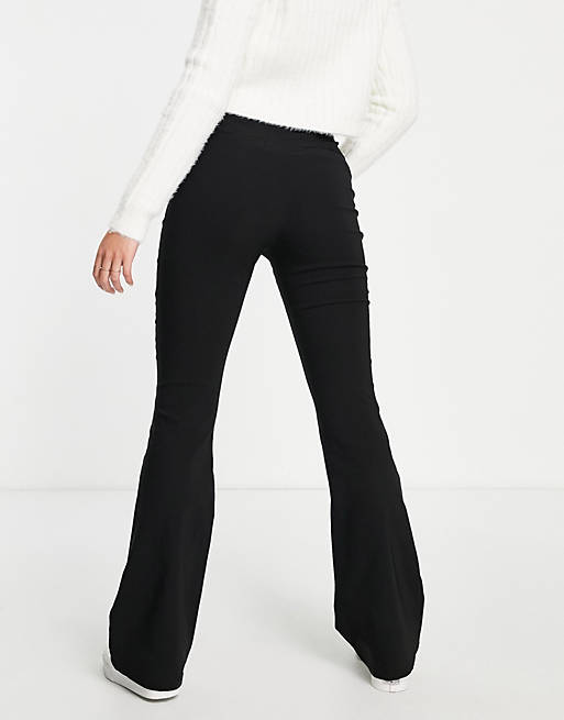 Women Stradivarius STR tailored flare trousers with split hem detail in black 