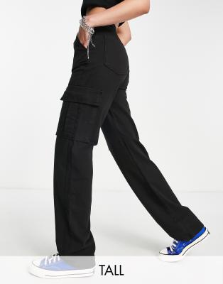Stradivarius Str Petite Straight Leg Cargo Pants In Black ModeSens