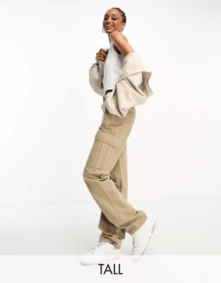 Stradivarius Tall Straight Leg Cargo Pants In Stone-neutral