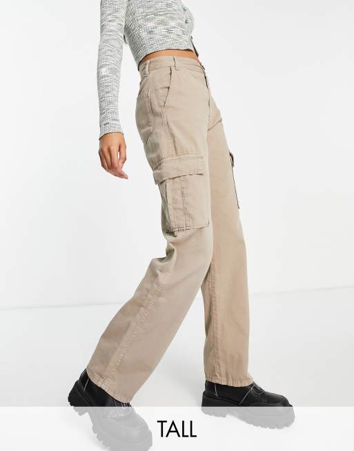 Stradivarius STR Tall straight leg cargo pants in stone