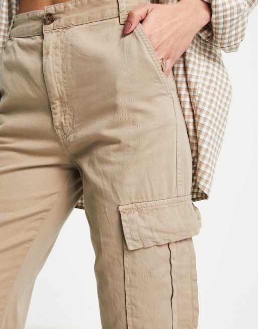 Stradivarius STR Straight Leg Cargo Trouser In Stone atelieryuwa.ciao.jp