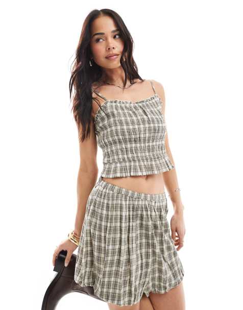 Stradivarius - STR - Ternet croptop med stropper og rynker - Del af sæt - view 1