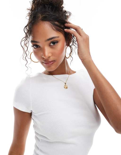 Stradivarius - STR - Top met boothals in wit