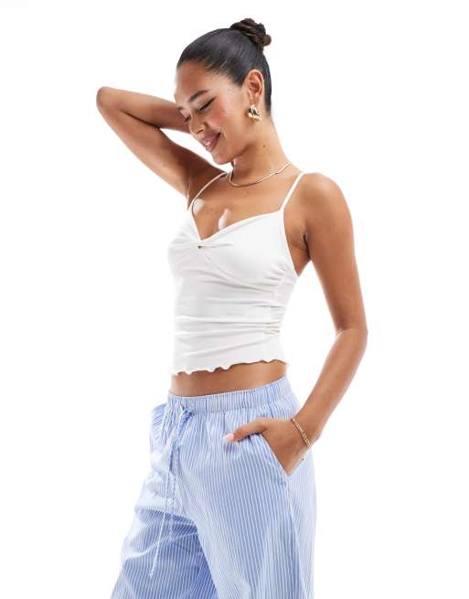 Stradivarius STR twist front singlet top in white